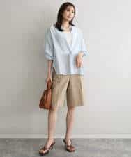 FKLGD57150 MK MICHEL KLEIN(MK ミッシェルクラン) [洗える]リネンライクストレッチ ショートパンツ ベージュ