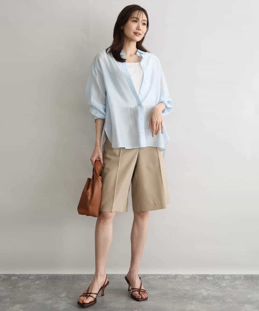 FKLGD57150 MK MICHEL KLEIN(MK ミッシェルクラン) [洗える]リネンライクストレッチ ショートパンツ ベージュ