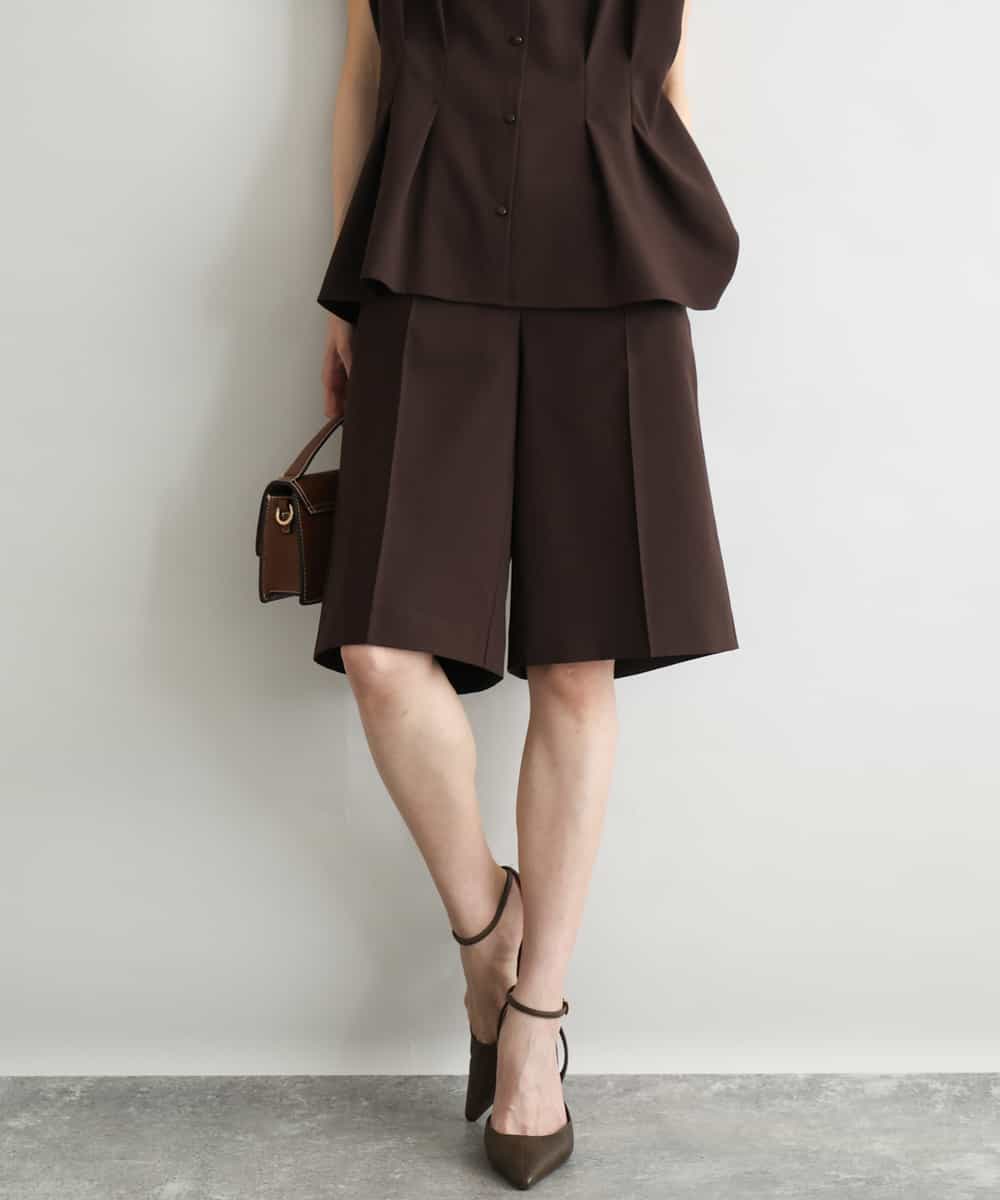 FKLGD57150 MK MICHEL KLEIN(MK ミッシェルクラン) [洗える]リネンライクストレッチ ショートパンツ ブラウン