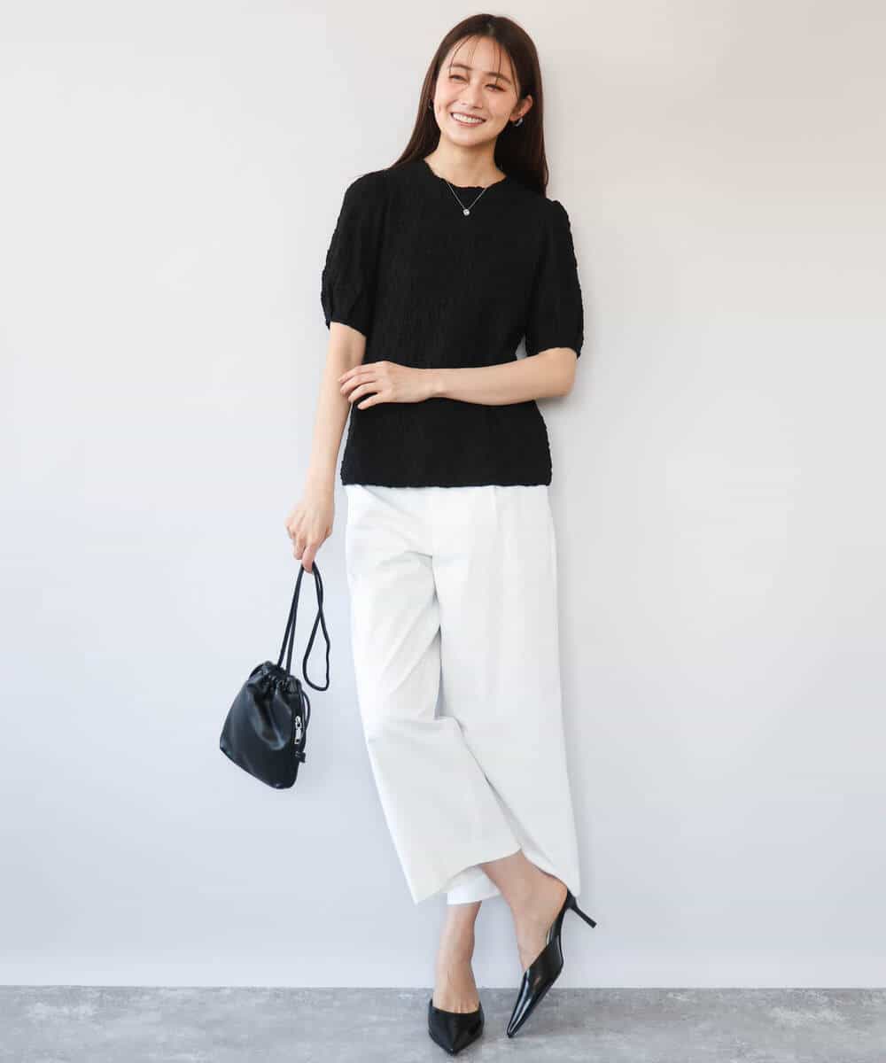 FKLGD72160 MK MICHEL KLEIN(MK ミッシェルクラン) [洗える]ナチュラルツイルワイドクロップドパンツ ベージュ