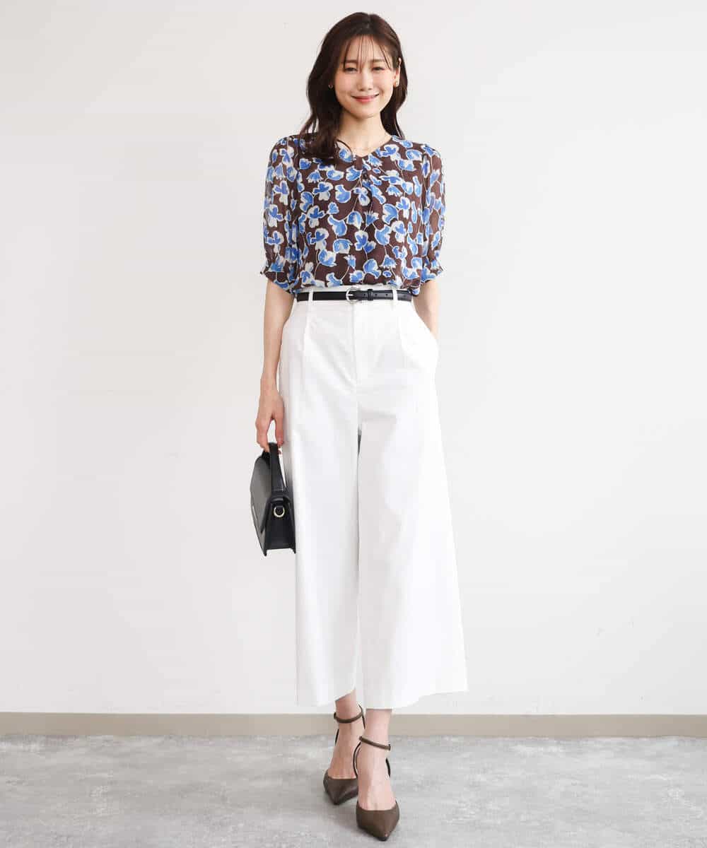 FKLGD72160 MK MICHEL KLEIN(MK ミッシェルクラン) [洗える]ナチュラルツイルワイドクロップドパンツ ベージュ