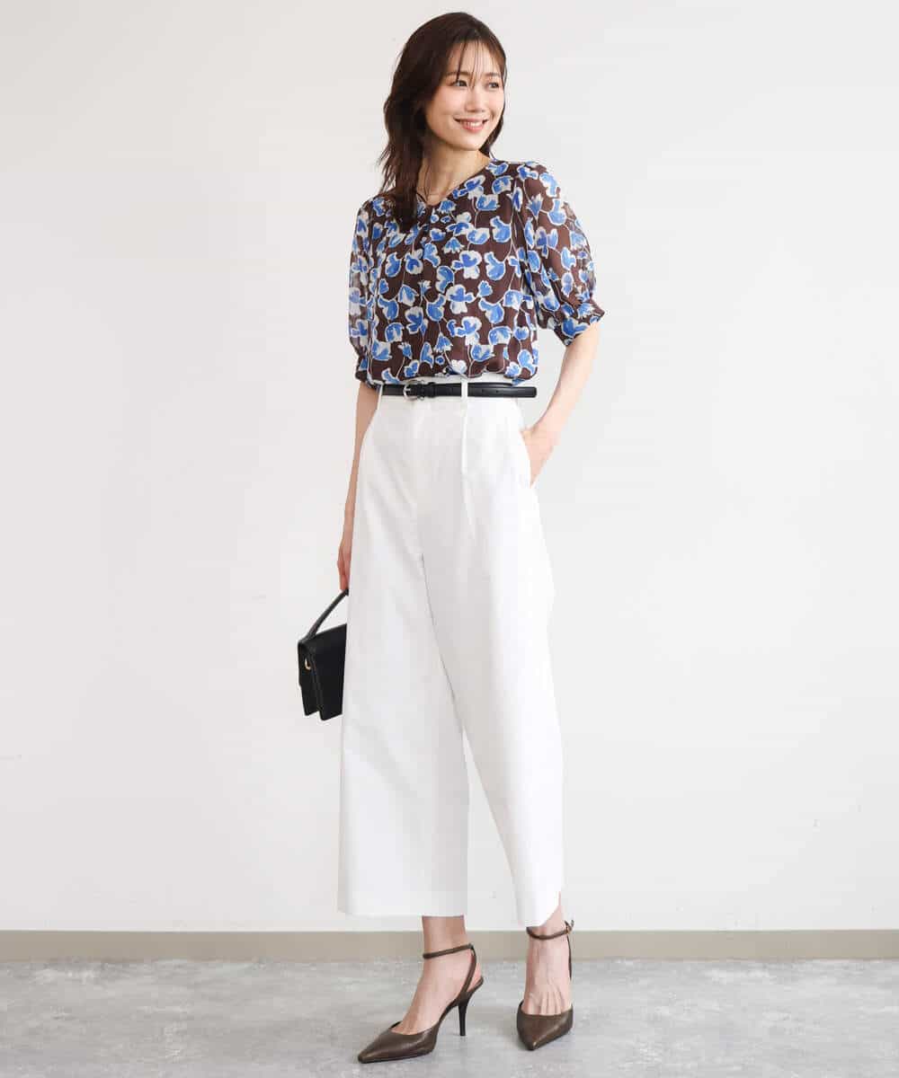 FKLGD72160 MK MICHEL KLEIN(MK ミッシェルクラン) [洗える]ナチュラルツイルワイドクロップドパンツ ベージュ