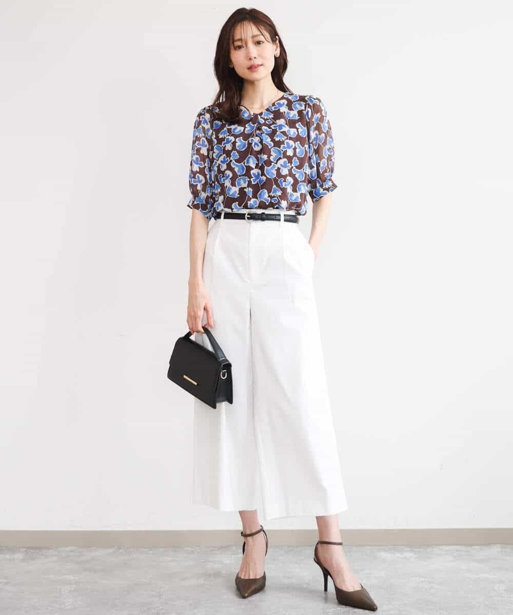 FKLGD72160 MK MICHEL KLEIN(MK ミッシェルクラン) [洗える]ナチュラルツイルワイドクロップドパンツ ベージュ