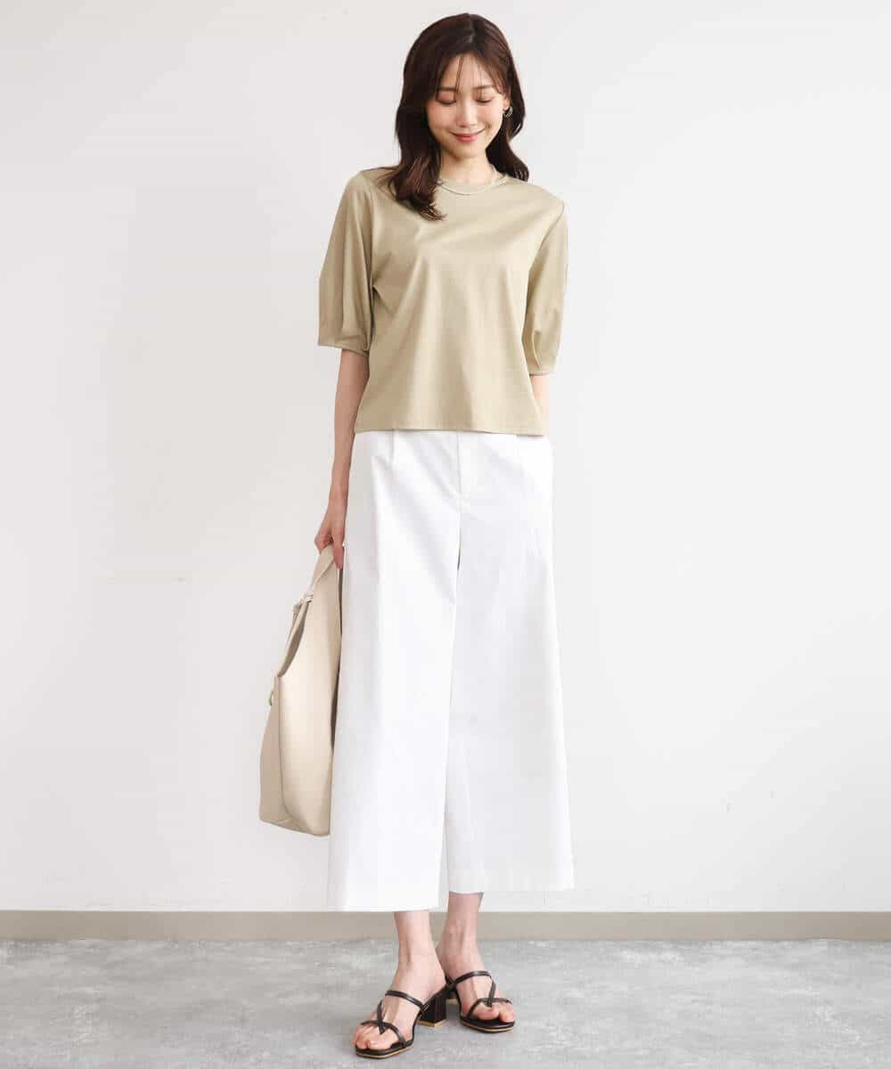 FKLGD72160 MK MICHEL KLEIN(MK ミッシェルクラン) [洗える]ナチュラルツイルワイドクロップドパンツ ベージュ