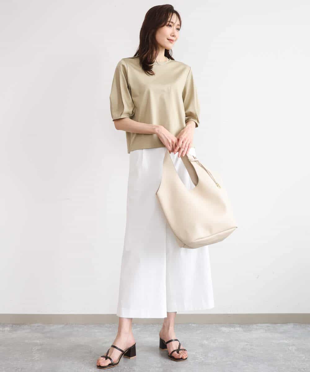 FKLGD72160 MK MICHEL KLEIN(MK ミッシェルクラン) [洗える]ナチュラルツイルワイドクロップドパンツ ベージュ