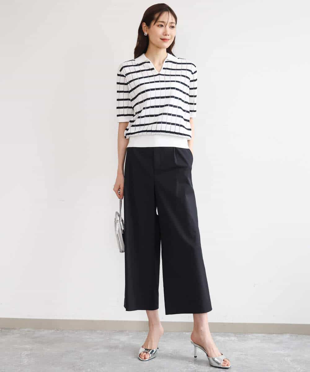 FKLGD72160 MK MICHEL KLEIN(MK ミッシェルクラン) [洗える]ナチュラルツイルワイドクロップドパンツ ベージュ