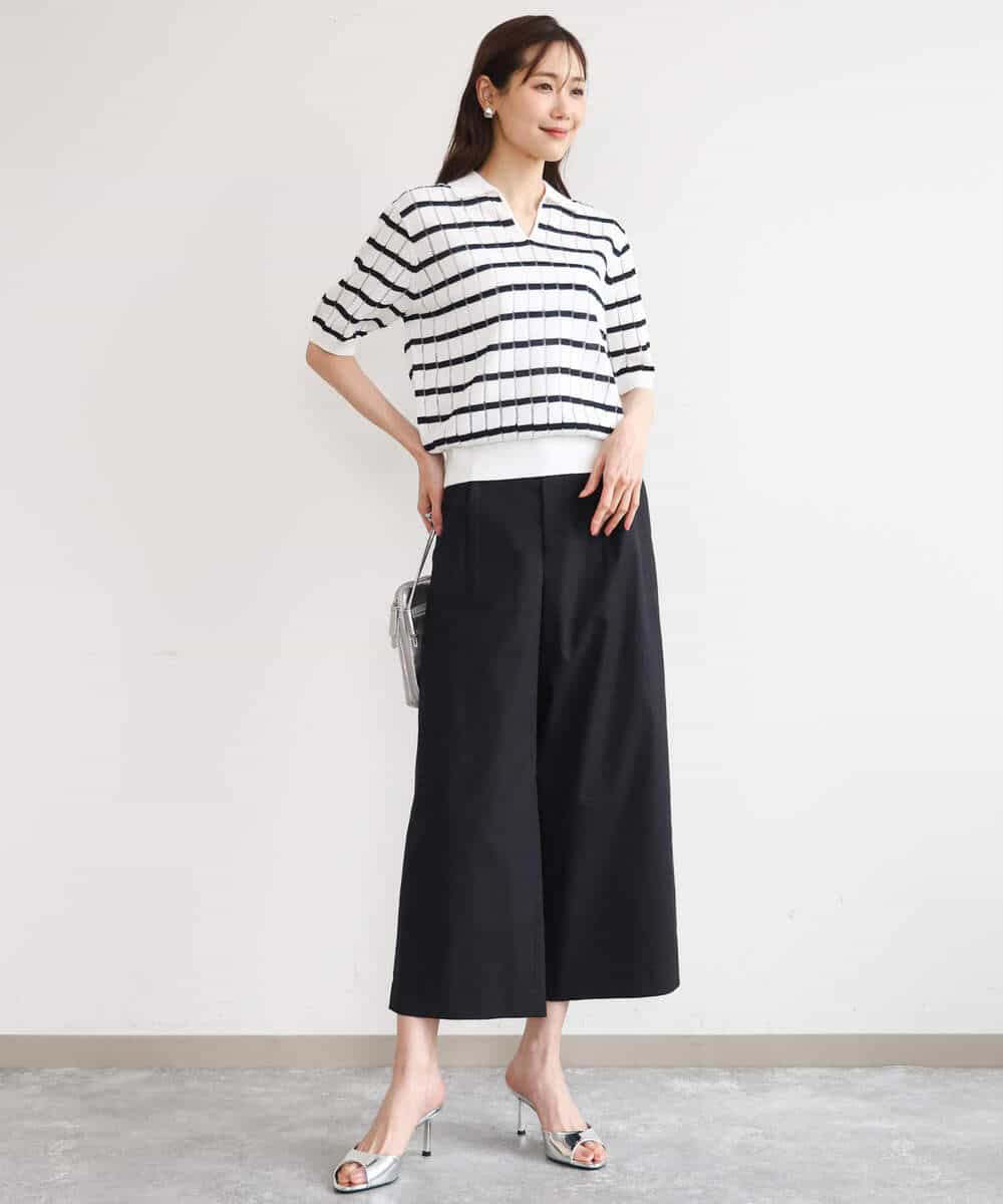 FKLGD72160 MK MICHEL KLEIN(MK ミッシェルクラン) [洗える]ナチュラルツイルワイドクロップドパンツ ベージュ