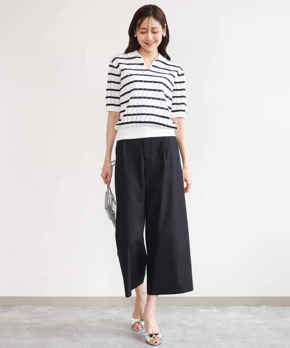 FKLGD72160 MK MICHEL KLEIN(MK ミッシェルクラン) [洗える]ナチュラルツイルワイドクロップドパンツ ベージュ