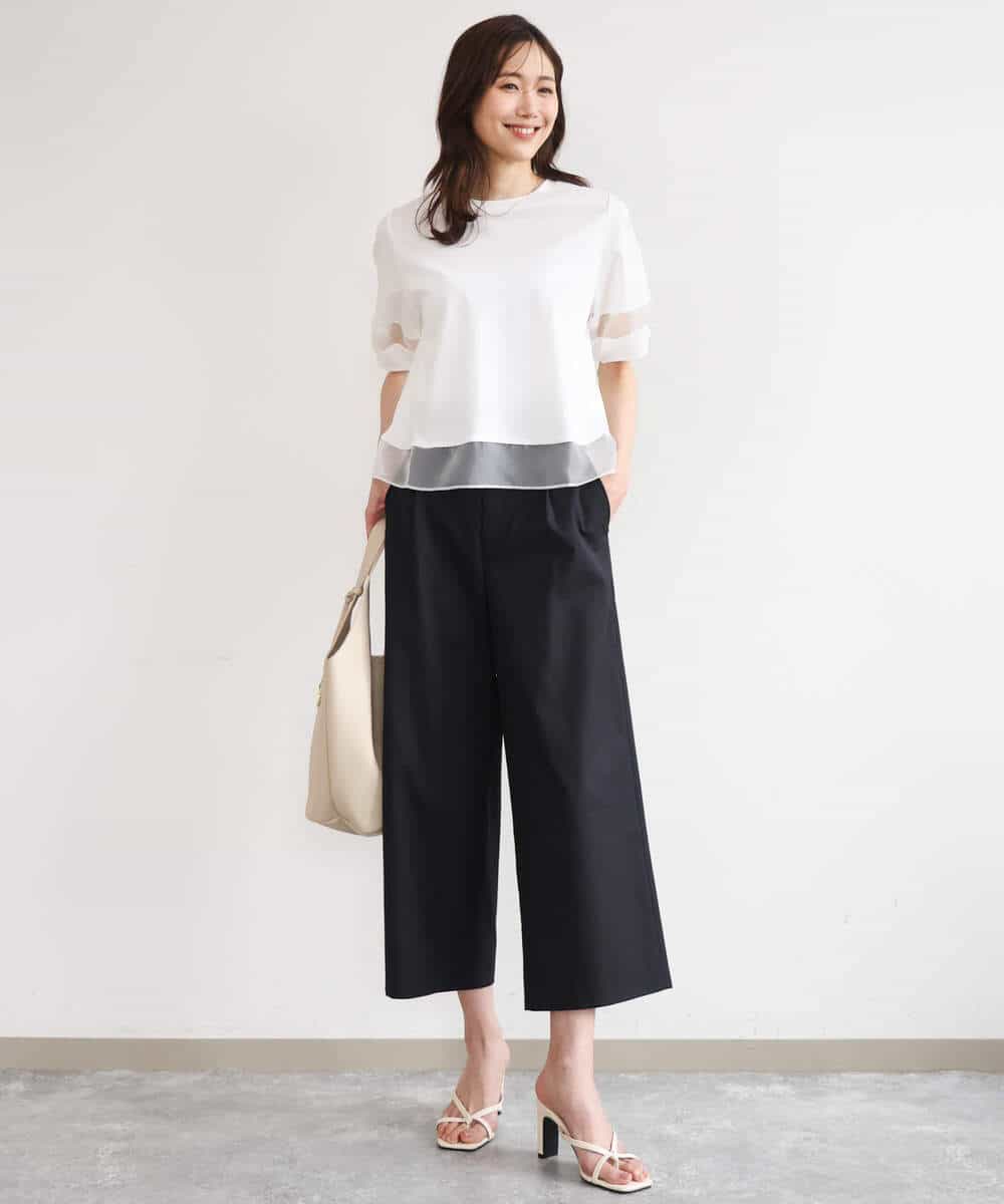 FKLGD72160 MK MICHEL KLEIN(MK ミッシェルクラン) [洗える]ナチュラルツイルワイドクロップドパンツ ベージュ