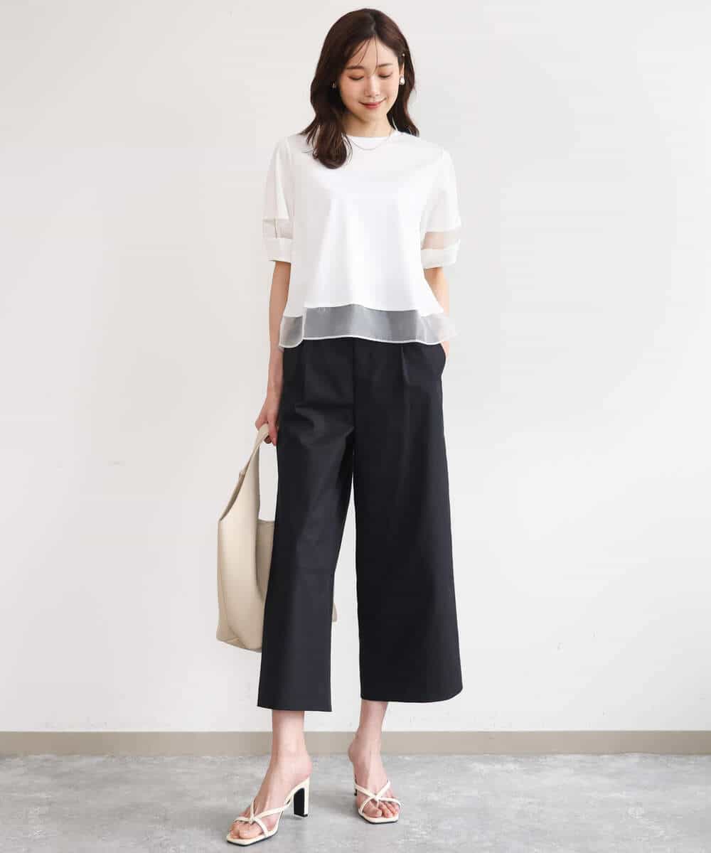 FKLGD72160 MK MICHEL KLEIN(MK ミッシェルクラン) [洗える]ナチュラルツイルワイドクロップドパンツ ベージュ