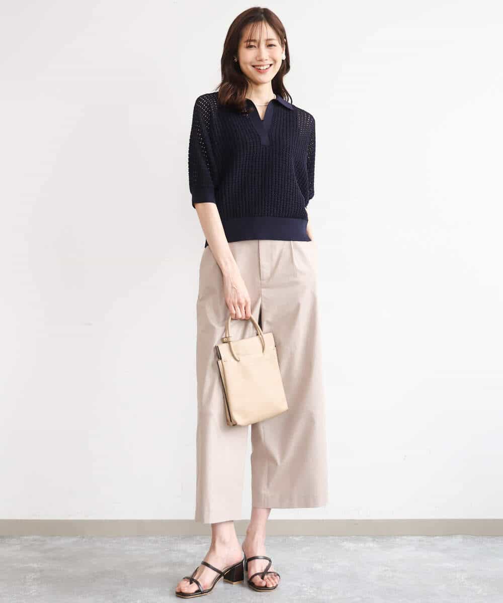 FKLGD72160 MK MICHEL KLEIN(MK ミッシェルクラン) [洗える]ナチュラルツイルワイドクロップドパンツ ベージュ