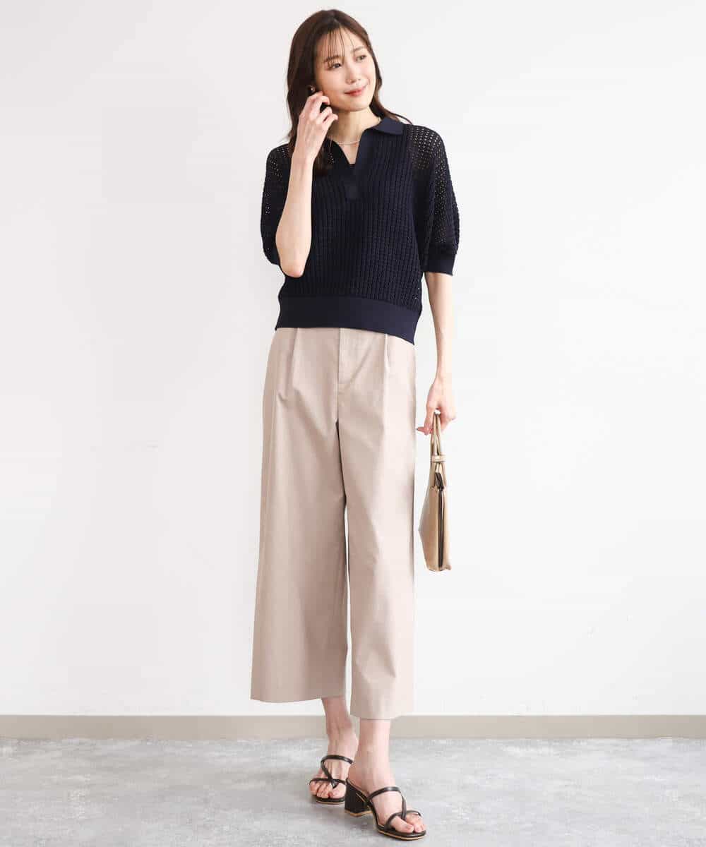 FKLGD72160 MK MICHEL KLEIN(MK ミッシェルクラン) [洗える]ナチュラルツイルワイドクロップドパンツ ベージュ