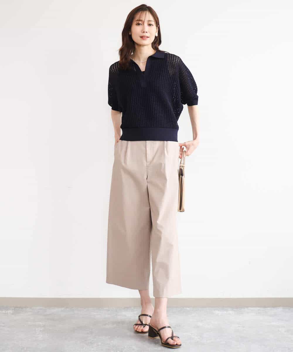 FKLGD72160 MK MICHEL KLEIN(MK ミッシェルクラン) [洗える]ナチュラルツイルワイドクロップドパンツ ベージュ