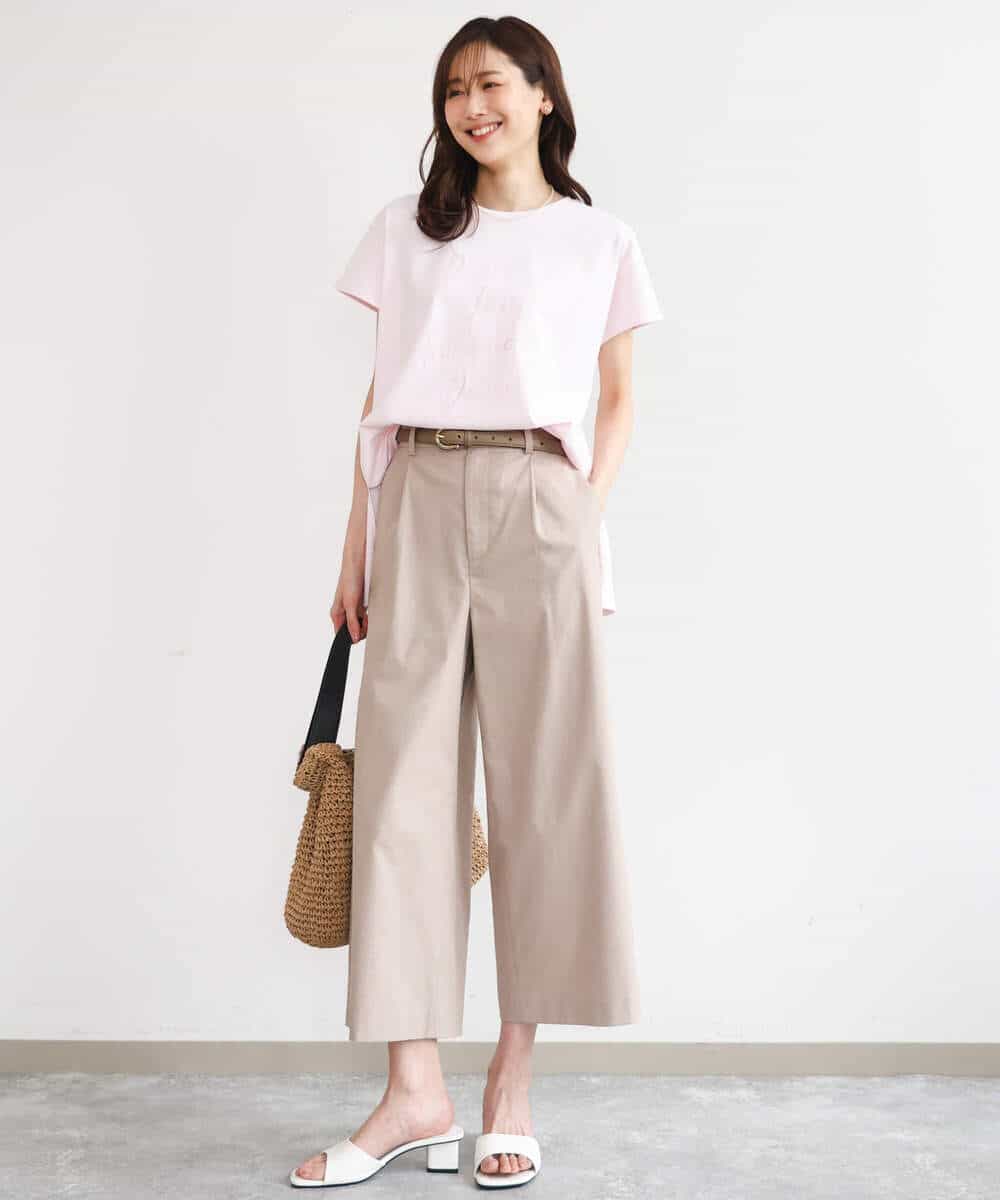 FKLGD72160 MK MICHEL KLEIN(MK ミッシェルクラン) [洗える]ナチュラルツイルワイドクロップドパンツ ベージュ