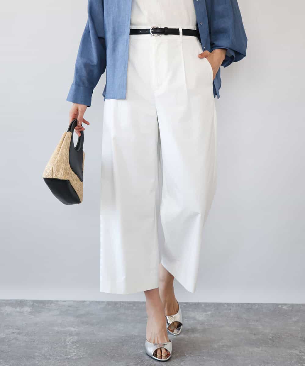 FKLGD72160 MK MICHEL KLEIN(MK ミッシェルクラン) [洗える]ナチュラルツイルワイドクロップドパンツ ホワイト