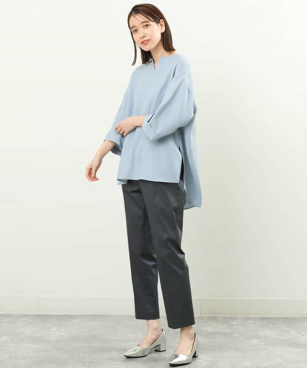 FKLGS34140 MK MICHEL KLEIN(MK ミッシェルクラン) サテンストレッチテーパードパンツ/洗える ブルー