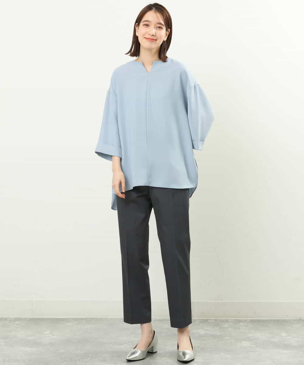 FKLGS34140 MK MICHEL KLEIN(MK ミッシェルクラン) サテンストレッチテーパードパンツ/洗える ブルー