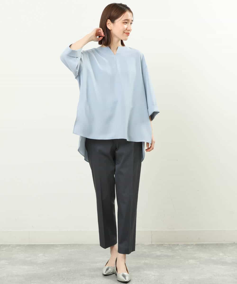 FKLGS34140 MK MICHEL KLEIN(MK ミッシェルクラン) サテンストレッチテーパードパンツ/洗える ブルー