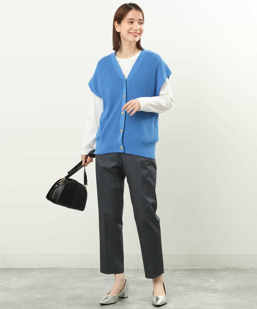 FKLGS34140 MK MICHEL KLEIN(MK ミッシェルクラン) サテンストレッチテーパードパンツ/洗える ブルー