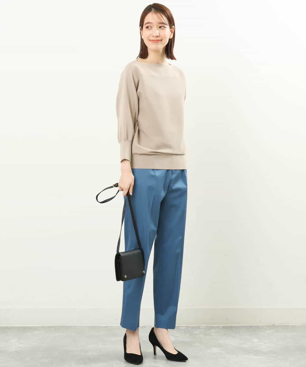 FKLGS34140 MK MICHEL KLEIN(MK ミッシェルクラン) サテンストレッチテーパードパンツ/洗える ブルー