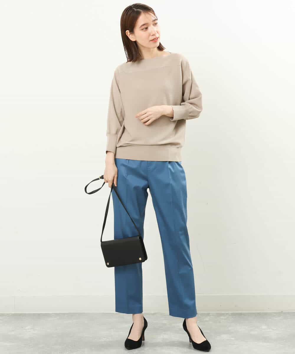 FKLGS34140 MK MICHEL KLEIN(MK ミッシェルクラン) サテンストレッチテーパードパンツ/洗える ブルー