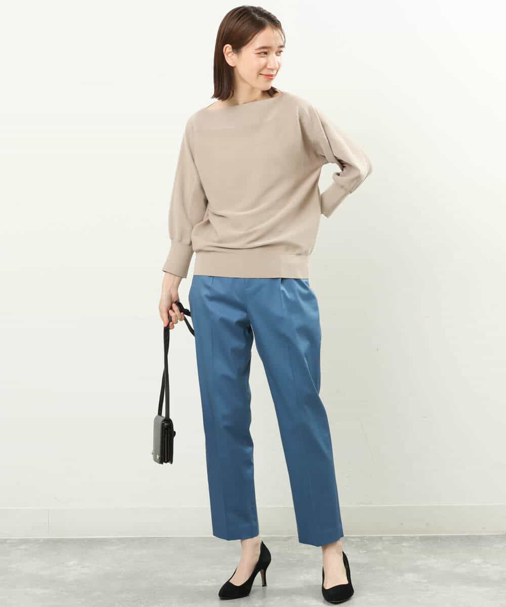 FKLGS34140 MK MICHEL KLEIN(MK ミッシェルクラン) サテンストレッチテーパードパンツ/洗える ブルー