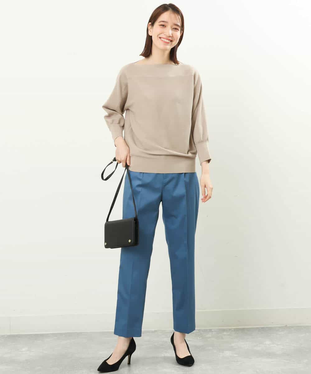 FKLGS34140 MK MICHEL KLEIN(MK ミッシェルクラン) サテンストレッチテーパードパンツ/洗える ブルー