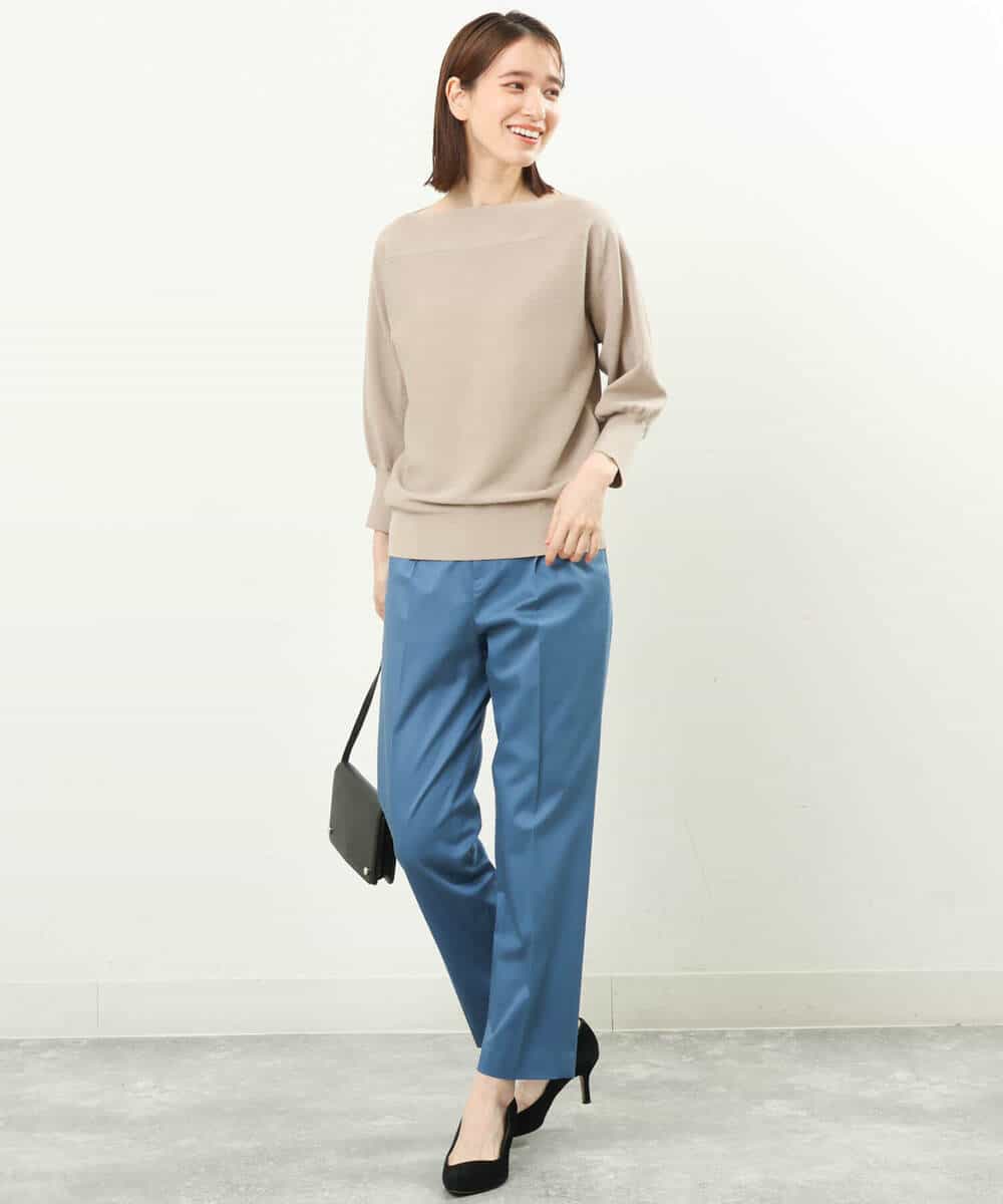 FKLGS34140 MK MICHEL KLEIN(MK ミッシェルクラン) サテンストレッチテーパードパンツ/洗える ブルー