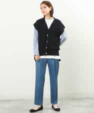 FKLGS34140 MK MICHEL KLEIN(MK ミッシェルクラン) サテンストレッチテーパードパンツ/洗える ブルー