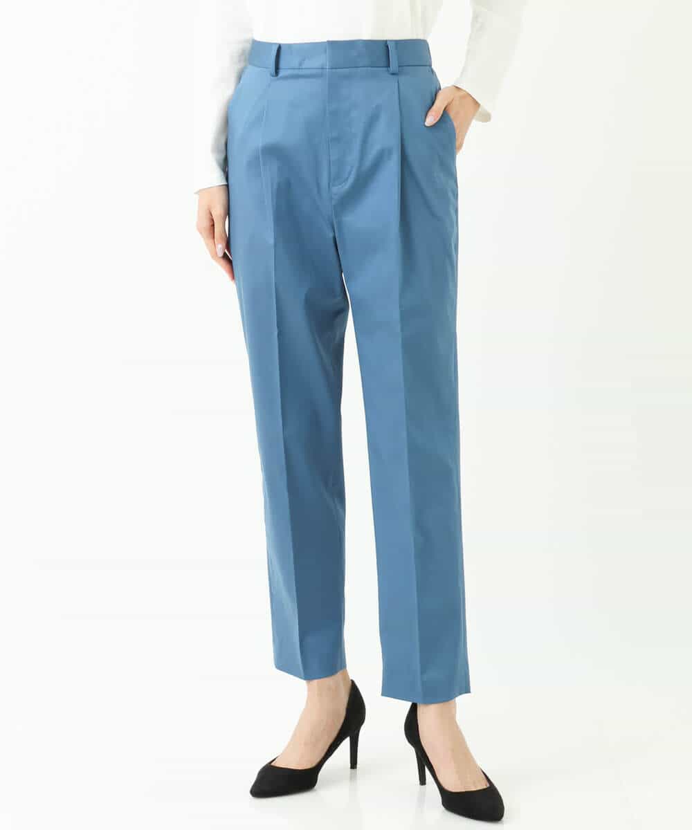 FKLGS34140 MK MICHEL KLEIN(MK ミッシェルクラン) サテンストレッチテーパードパンツ/洗える ブルー