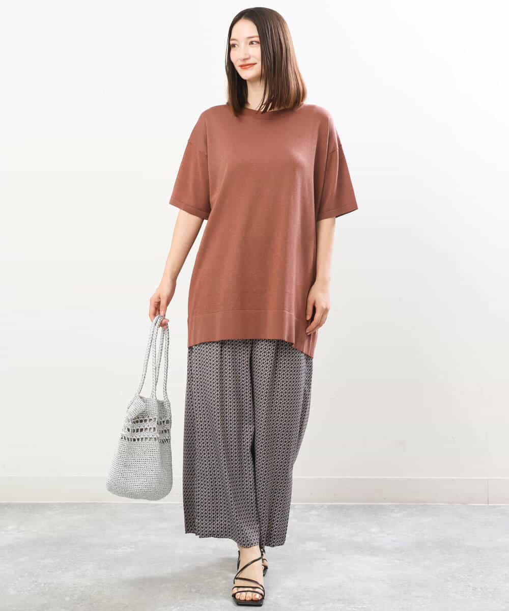 FKLGU65160 MK MICHEL KLEIN(MK ミッシェルクラン) 幾何柄ワイドパンツ/洗える ブラウン