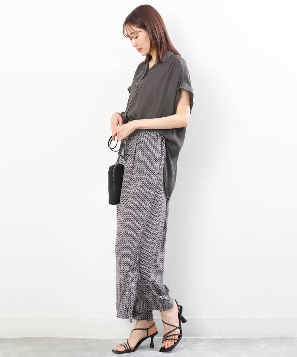 FKLGU65160 MK MICHEL KLEIN(MK ミッシェルクラン) 幾何柄ワイドパンツ/洗える ブラウン
