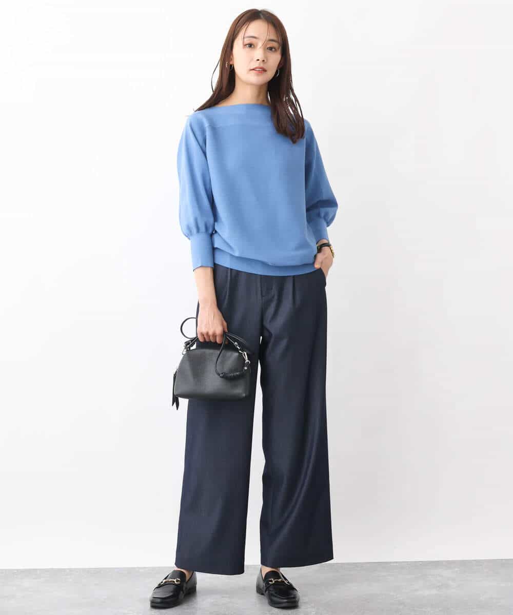 FKLGV30160 MK MICHEL KLEIN(MK ミッシェルクラン) デニムライクワイドパンツ/洗える ネイビー