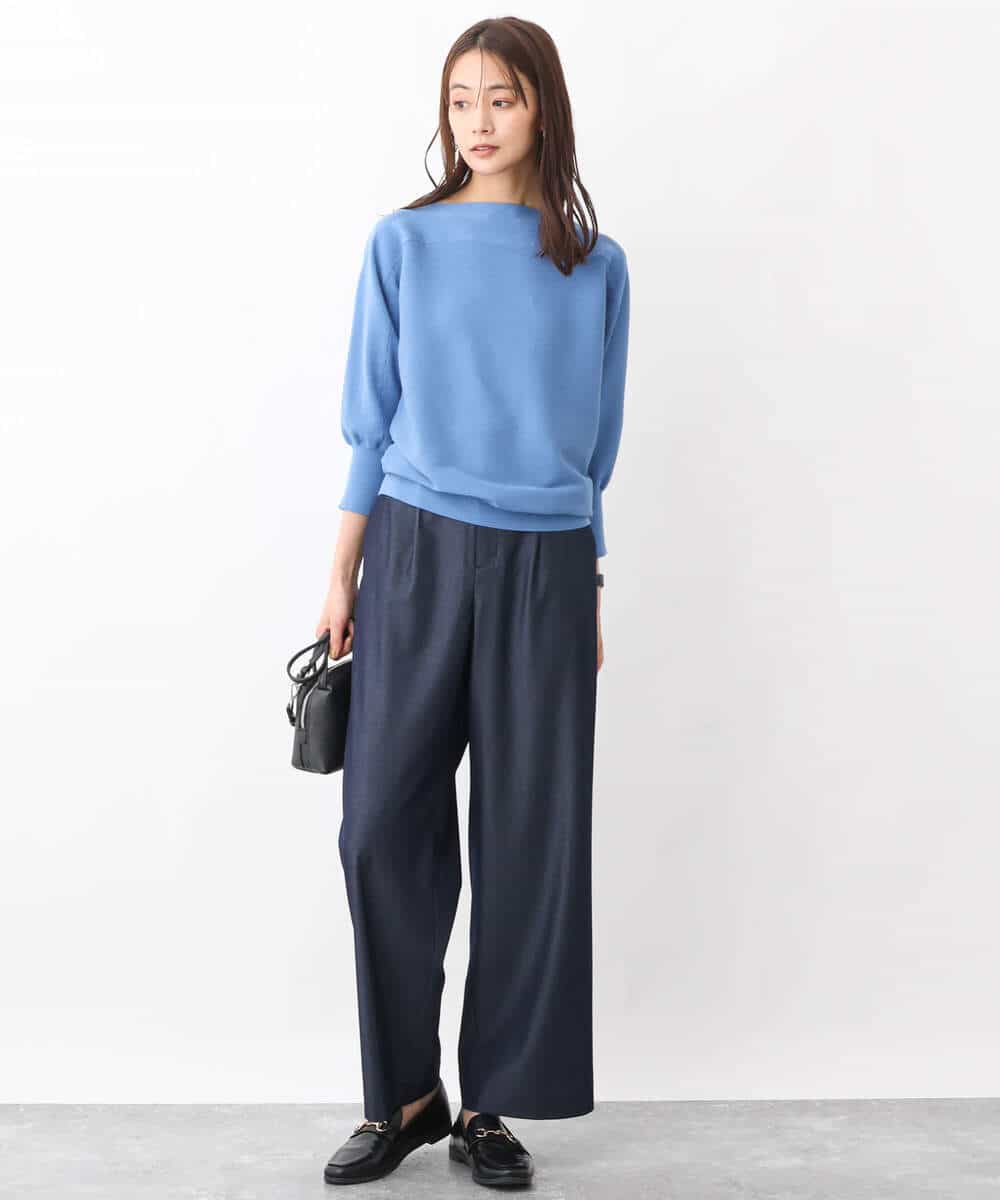 FKLGV30160 MK MICHEL KLEIN(MK ミッシェルクラン) デニムライクワイドパンツ/洗える ネイビー