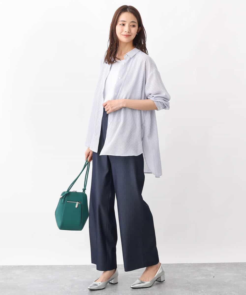 FKLGV30160 MK MICHEL KLEIN(MK ミッシェルクラン) デニムライクワイドパンツ/洗える ネイビー