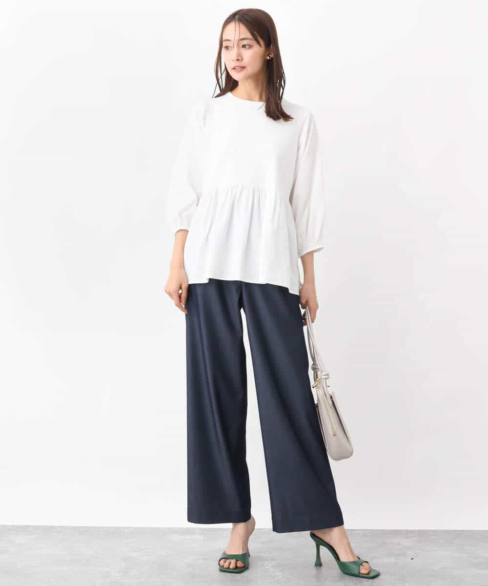 FKLGV30160 MK MICHEL KLEIN(MK ミッシェルクラン) デニムライクワイドパンツ/洗える ネイビー
