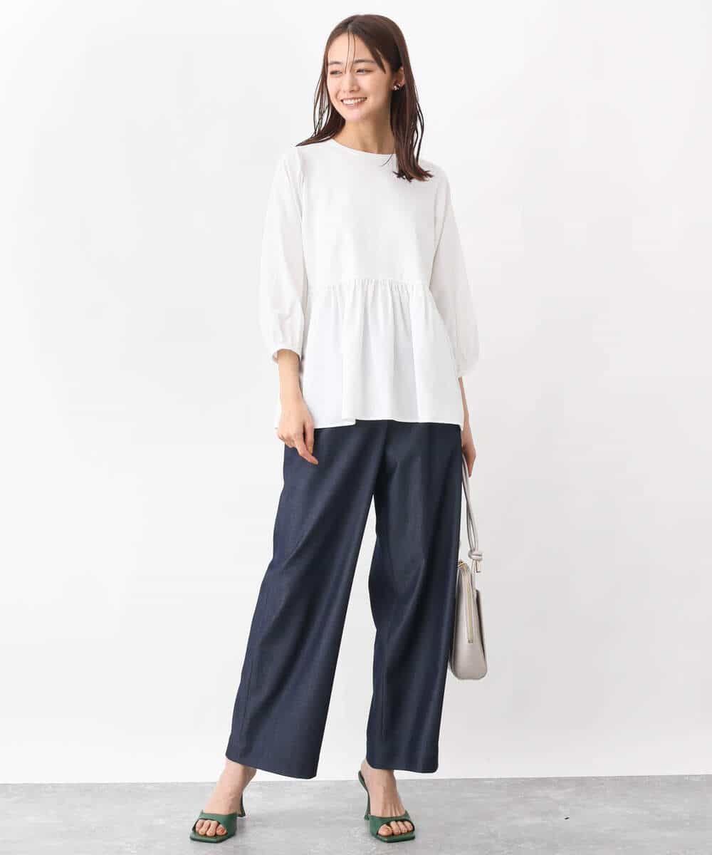 FKLGV30160 MK MICHEL KLEIN(MK ミッシェルクラン) デニムライクワイドパンツ/洗える ネイビー
