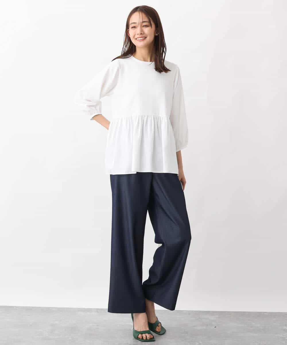 FKLGV30160 MK MICHEL KLEIN(MK ミッシェルクラン) デニムライクワイドパンツ/洗える ネイビー