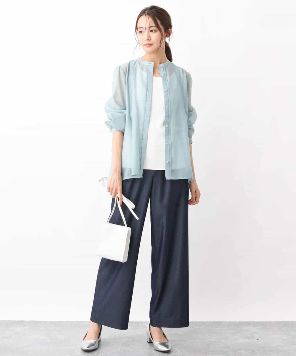 FKLGV30160 MK MICHEL KLEIN(MK ミッシェルクラン) デニムライクワイドパンツ/洗える ネイビー