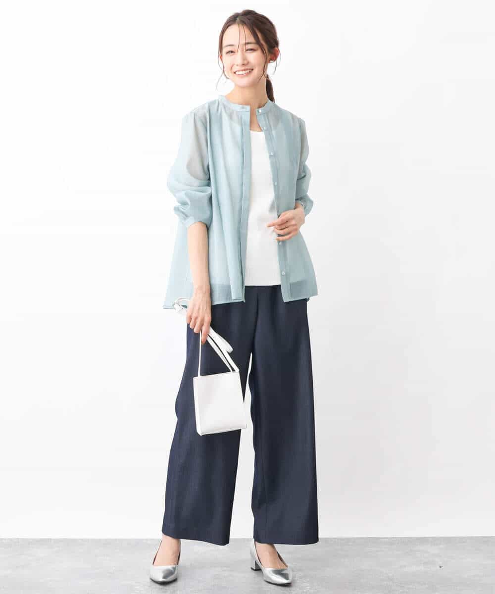 FKLGV30160 MK MICHEL KLEIN(MK ミッシェルクラン) デニムライクワイドパンツ/洗える ネイビー