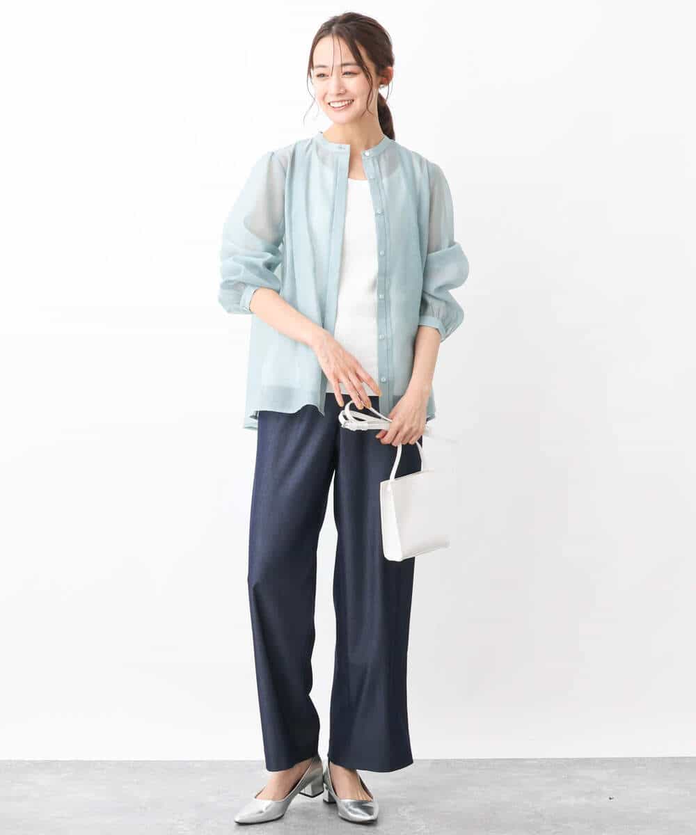 FKLGV30160 MK MICHEL KLEIN(MK ミッシェルクラン) デニムライクワイドパンツ/洗える ネイビー