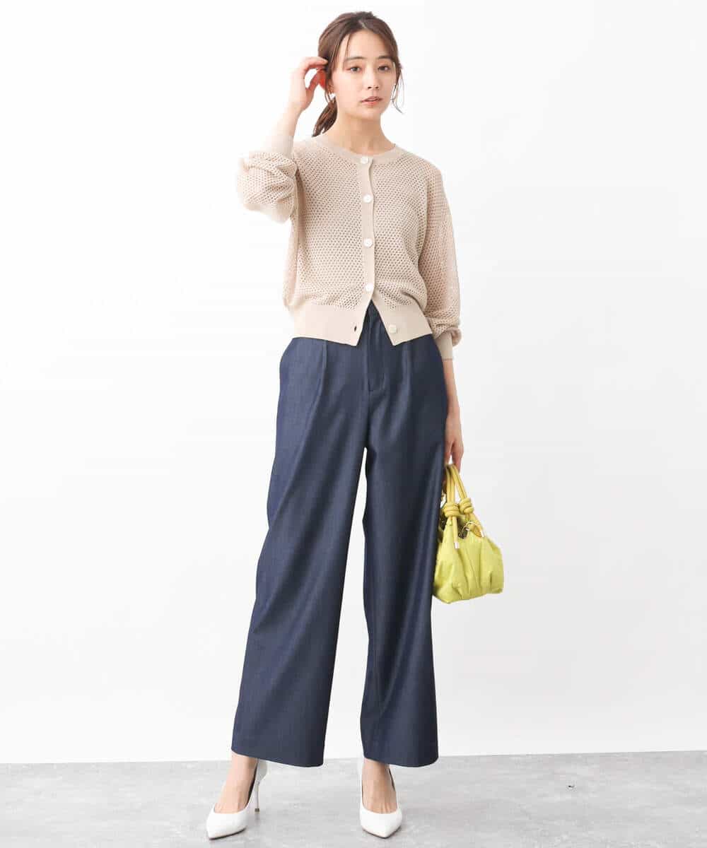 FKLGV30160 MK MICHEL KLEIN(MK ミッシェルクラン) デニムライクワイドパンツ/洗える ネイビー