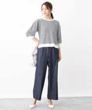 FKLGV30160 MK MICHEL KLEIN(MK ミッシェルクラン) デニムライクワイドパンツ/洗える ネイビー