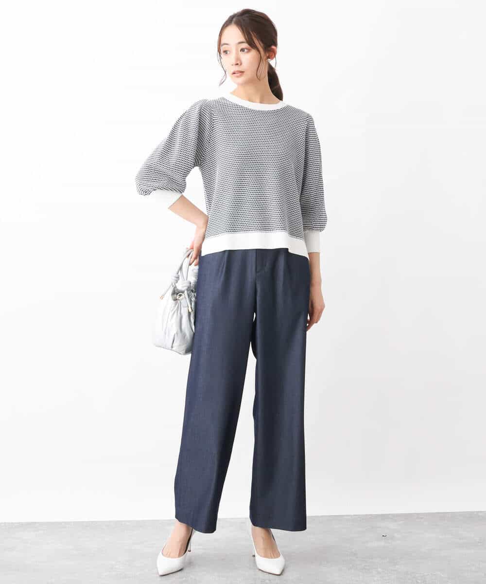 FKLGV30160 MK MICHEL KLEIN(MK ミッシェルクラン) デニムライクワイドパンツ/洗える ネイビー