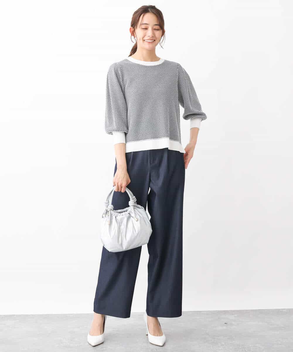FKLGV30160 MK MICHEL KLEIN(MK ミッシェルクラン) デニムライクワイドパンツ/洗える ネイビー