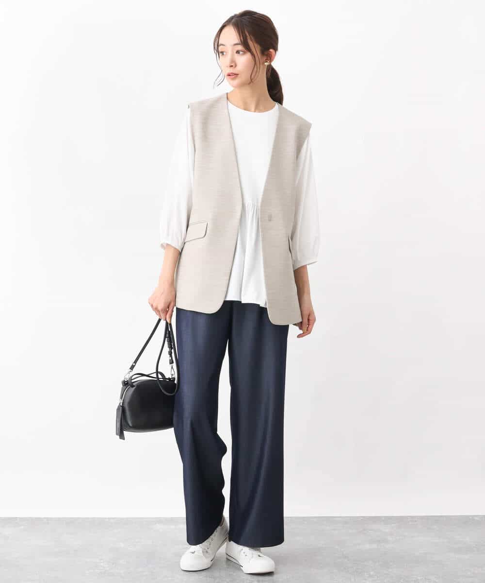 FKLGV30160 MK MICHEL KLEIN(MK ミッシェルクラン) デニムライクワイドパンツ/洗える ネイビー