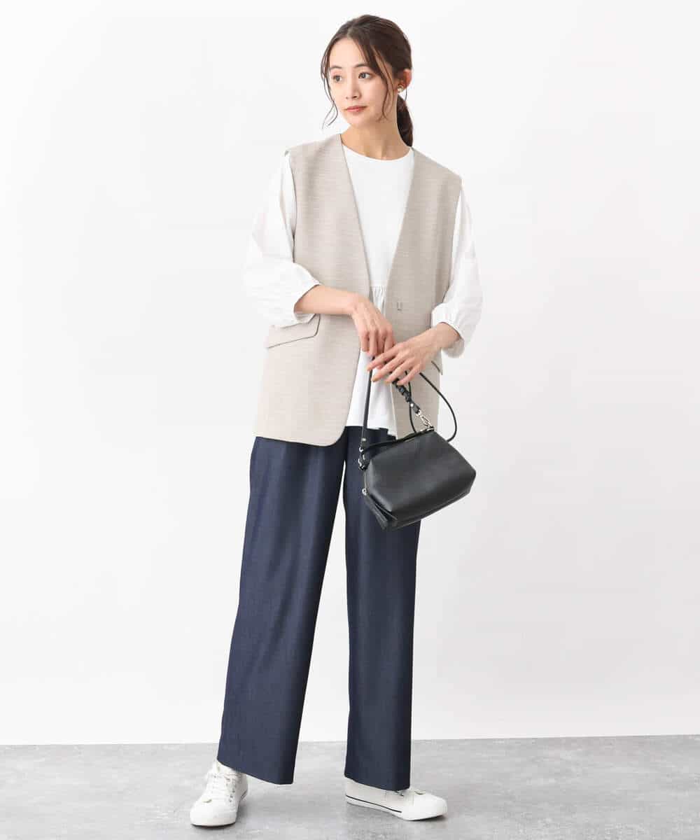 FKLGV30160 MK MICHEL KLEIN(MK ミッシェルクラン) デニムライクワイドパンツ/洗える ネイビー