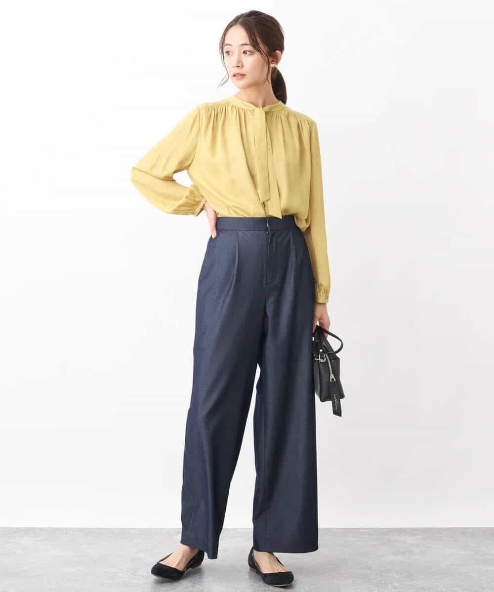 FKLGV30160 MK MICHEL KLEIN(MK ミッシェルクラン) デニムライクワイドパンツ/洗える ネイビー