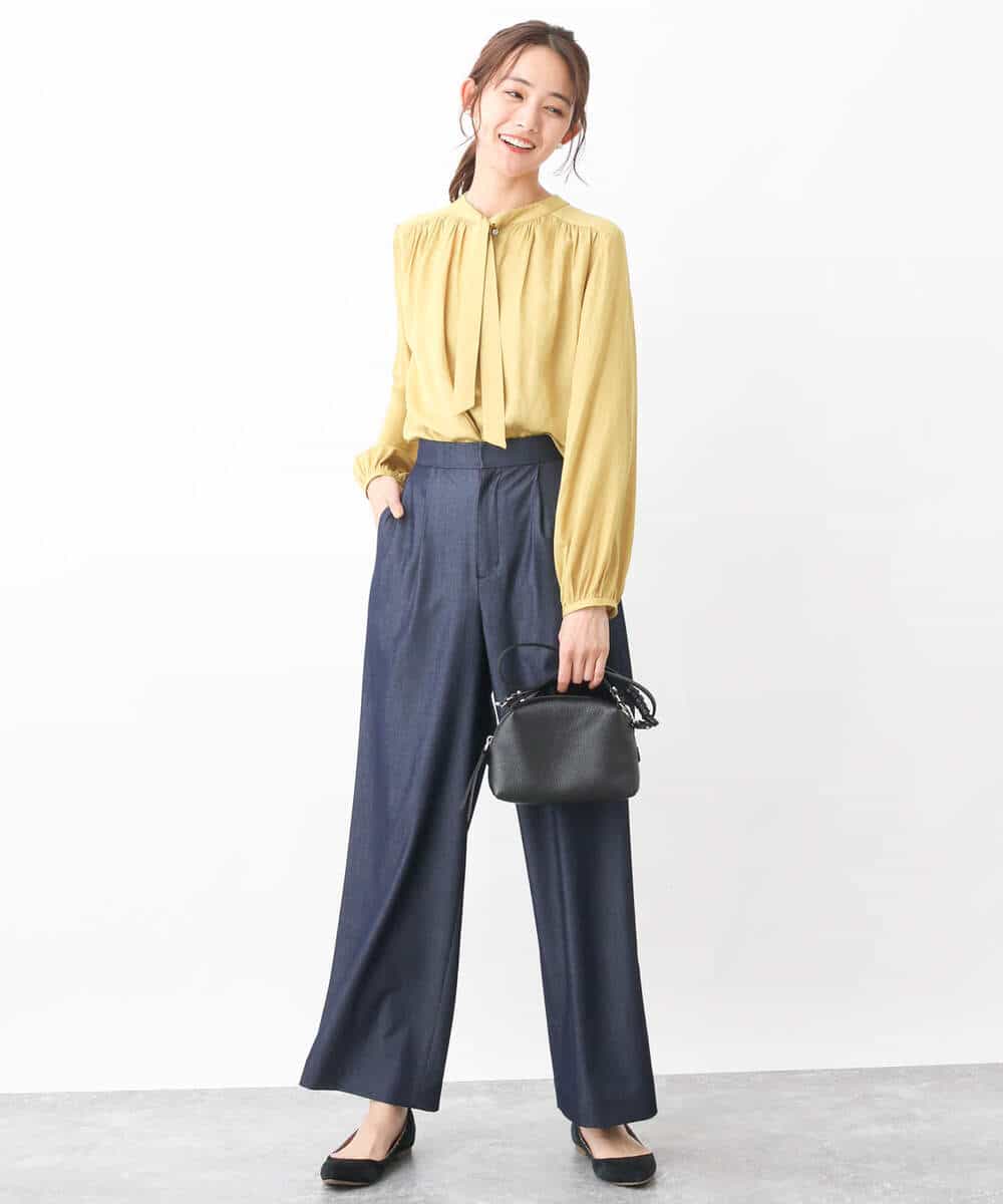 FKLGV30160 MK MICHEL KLEIN(MK ミッシェルクラン) デニムライクワイドパンツ/洗える ネイビー