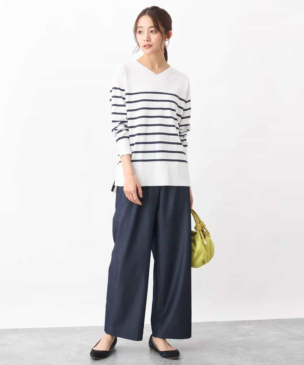 FKLGV30160 MK MICHEL KLEIN(MK ミッシェルクラン) デニムライクワイドパンツ/洗える ネイビー
